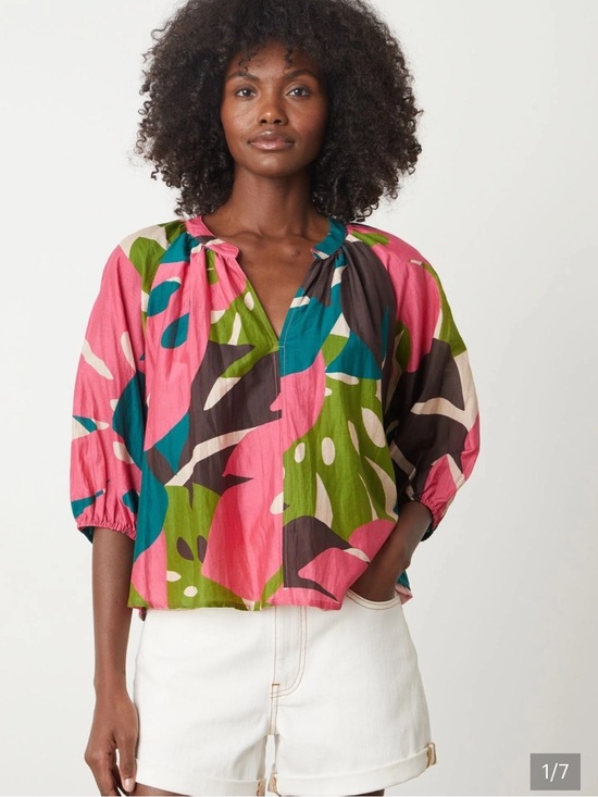 Velvet by Graham & Spencer Tops - Velvet by Graham & Spencer Pink Multi Floral V Neck Silk Blend Abstract Blouse S